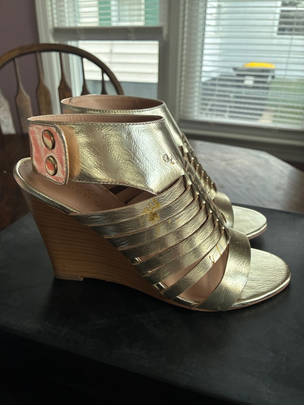 Kendall & Kylie Metallic Gold Strappy Wedge Sandals